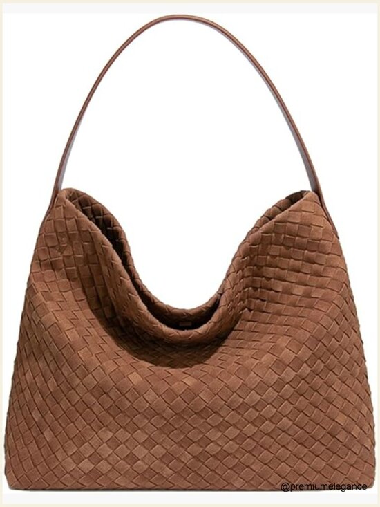 Handbags - Women's Woven Suede Slouchy Tote Hobo Bag Shoulder Purse